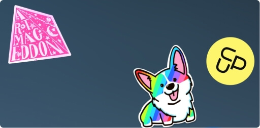 the top cover of a laptop covered with various stickers