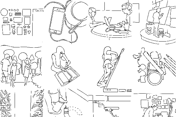 a collection of line drawings with a variety of subjects