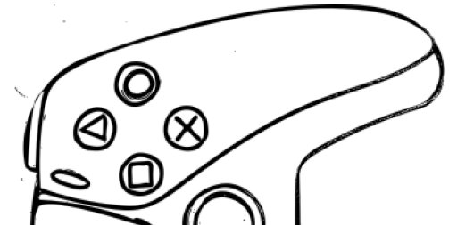 Line drawing a playstation 5 controller with a wide array of buttons
