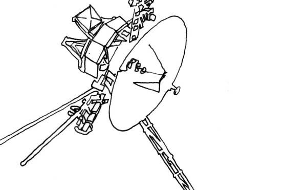 A line drawing illustration of the voyager spacecraft