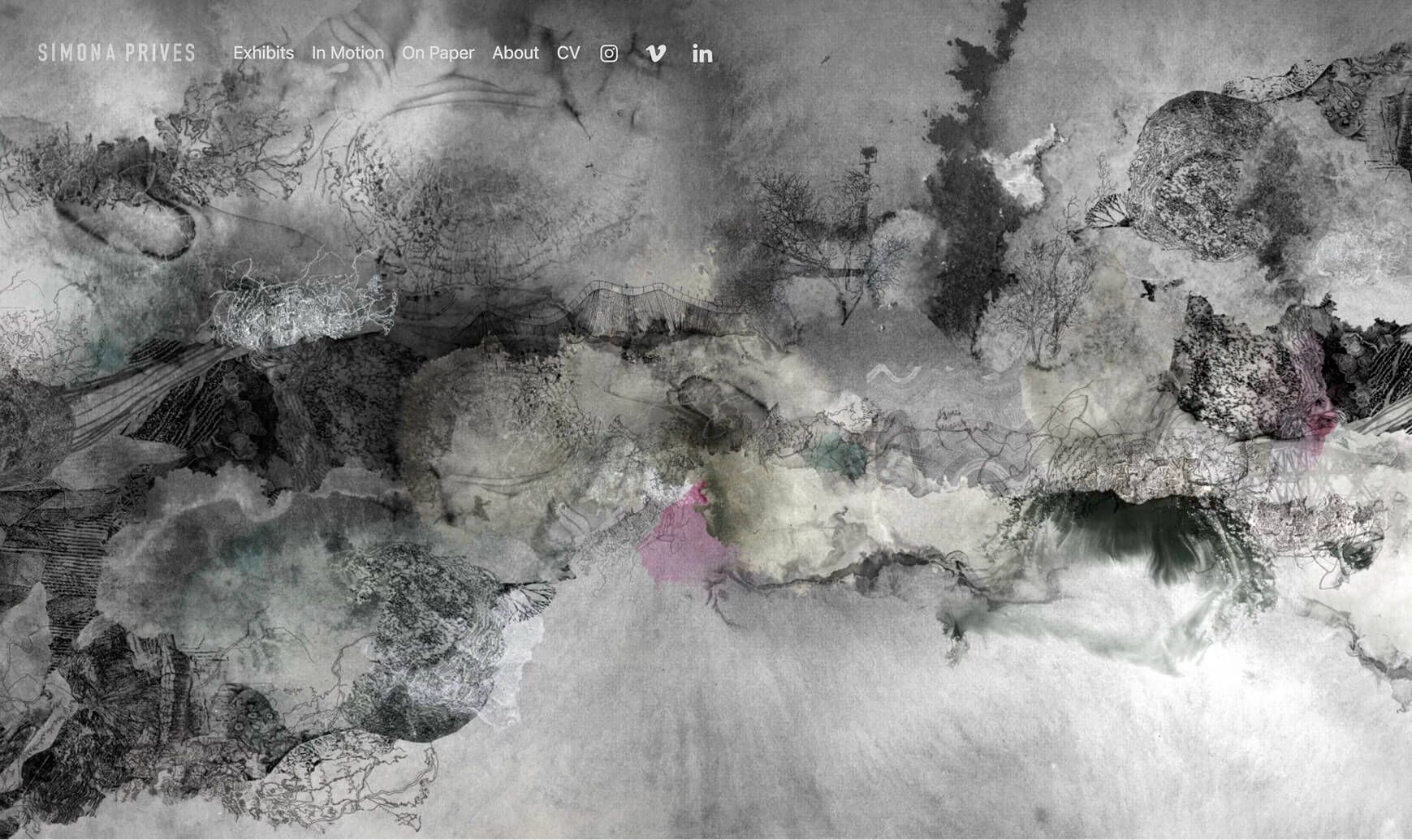 A screenshot of a browser window with a full bleed screenshot of swirling clouds and ink.